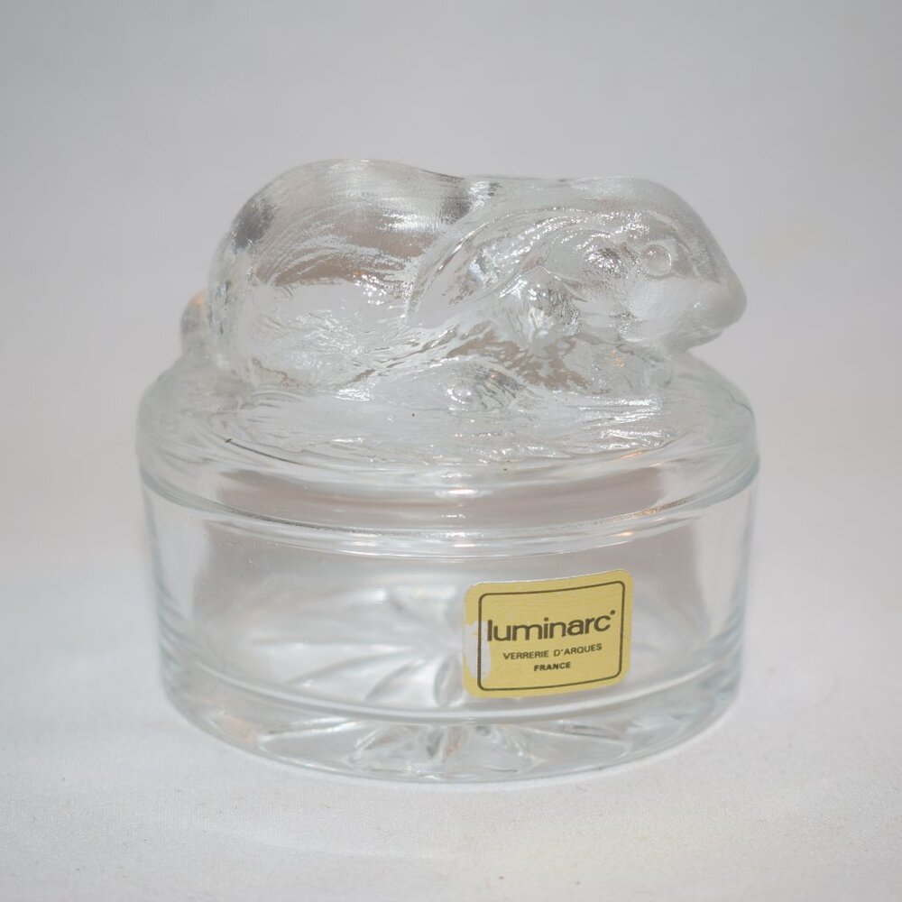 Luminarc Verrerie D'Arques France Glass Rabbit Trinket Box EUC